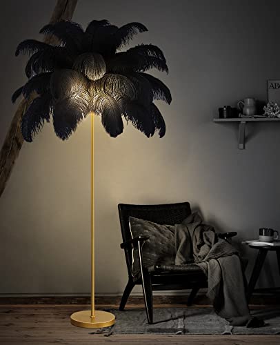 MADHEHAO Upgrade Straußenfeder-Stehlampe, Moderne Stehlampe in 3 Farben dimmbar mit Fußschalter, Fransenlampe, goldene Feder-Stehlampe, Lampenkörper aus 100% Kupfer, Stehlampe für Esszimmer (Black) MADHEHAO Upgrade Straußenfeder-Stehlampe, Moderne Stehlampe in 3 Farben dimmbar mit Fußschalter, Fransenlampe, goldene Feder-Stehlampe, Lampenkörper aus 100% Kupfer, Stehlampe für Esszimmer (Black) von MADHEHAO