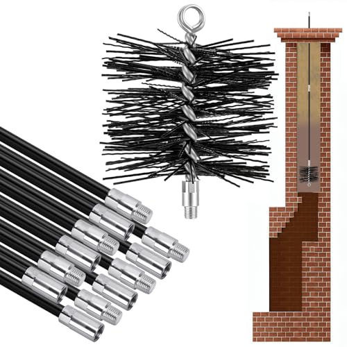 Fiberglas-Schornstein-Reinigungsset, 90 cm × 12 Stück Fiberglas-Schornsteinstange und 15,2 cm Bürste, mit Standard-0,64 cm NPT-Endstück, Schornsteinreinigungsset für Herd, Kamin von MADHOLLY