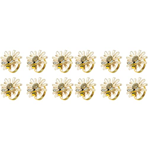MADOC Set 12 GänseblüMchen Sonnenblumen Servietten Ringen, Goldene Bienen Servietten Ring Halter für Formelle Oder Die Dekoration Esstisch von MADOC