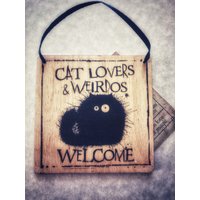 Cat Lovers Welcome Kleines Holzschild von MADOLDCATLADY
