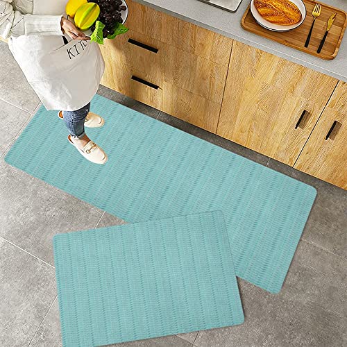 Küchenteppich Teppich Läufer Küchenläufer 2 Stück,Aquamarines kulturelles symmetrisches Design-themenorientiertes Muster, Türkis-Weiß,rutschfest waschbar für Flur Küche 40x60 cm+40x120 cm von MADVEI
