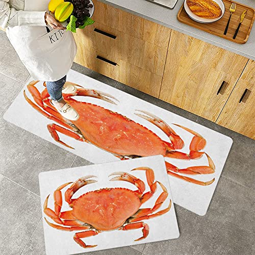 Küchenteppich Teppich Läufer Küchenläufer 2 Stück,Krabben-Meerestiere Thema eine gekochte Dungeness-Krabbe mit nationalen Markierungen, digitaler ,Rutschfest waschbar für Flur Küche 40x60 cm+40x120 cm von MADVEI