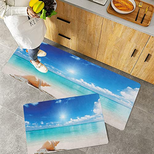 Küchenteppich Teppich Läufer Küchenläufer 2 Stück,Seashells Seashells and Pearls on Sandy Beach Tropical Ocean Dreamiest Coastal Charm, Turquoise ,Rutschfest waschbar für Flur Küche 40x60 cm+40x120 cm Küchenteppich Teppich Läufer Küchenläufer 2 Stück,Seashells Seashells and Pearls on Sandy Beach Tropical Ocean Dreamiest Coastal Charm, Turquoise ,Rutschfest waschbar für Flur Küche 40x60 cm+40x120 cm von MADVEI