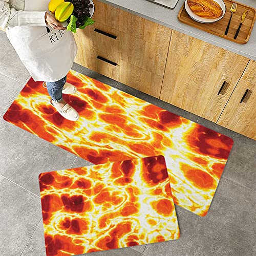 Küchenteppich Teppich Läufer Küchenläufer 2 Stück,Verbrannte orangefarbene heiße Lava-Textur, die vulkanisch erhitztes Magma-Bild warm gefärbt, or,Rutschfest waschbar für Flur Küche 40x60 cm+40x120 cm von MADVEI