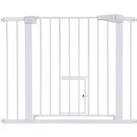 Erweiterbares Kinderschutzgitter H.76 x B.75-103 cm. Leicht schließendes Treppenschutzgitter mit kleiner weißer Tür von MAEREX