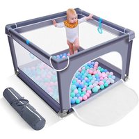Laufstall Spielzaun Baby-Laufstall Spielplatz mit atmungsaktivem 300D-Netz für drinnen und draußen 90 x 90 cm Grau von MAEREX