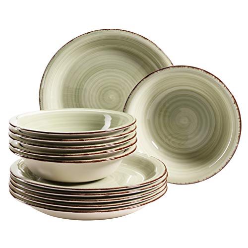 MÄSER Teller-Set für 6 Personen im modernen Vintage Look, 12-teiliges Tafelservice, handbemalt, Grün, Steingut, Olivgrün (Bel Tempo II) MÄSER Teller-Set für 6 Personen im modernen Vintage Look, 12-teiliges Tafelservice, handbemalt, Grün, Steingut, Olivgrün (Bel Tempo II) von MÄSER