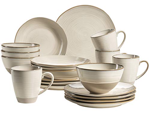 MÄSER 931512 Serie Nottingham Vintage Geschirr-Set für 4 Personen, 20-teiliges Kombiservice mit unregelmäßig runden Formen im Retro Look, Steinzeug, beige von MÄSER