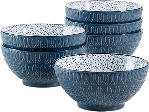 MÄSER 931577 Serie Telde, Müslischalen Set in Gastronomiequalität, 6 Schalen mit hübscher Relief-Oberfläche und einglasiertem Dekor, Durable Porzellan, Blau, 600 ml von MÄSER