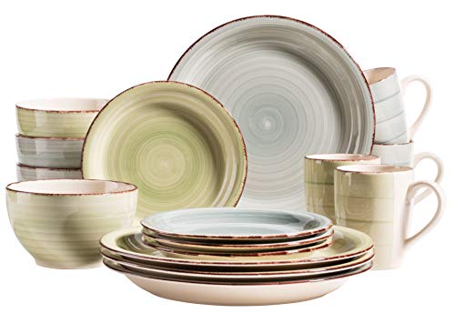 MÄSER 931603 Bel Tempo II 16-teiliges Vintage Geschirr Set für 4 Personen Blau, handbemaltes Keramik Kombiservice, Steingut, Rauchblau/Grün MÄSER 931603 Bel Tempo II 16-teiliges Vintage Geschirr Set für 4 Personen Blau, handbemaltes Keramik Kombiservice, Steingut, Rauchblau/Grün von MÄSER
