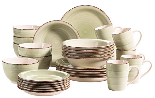 MÄSER 931616 Bel Tempo II 30-teiliges Vintage Geschirr Set für 6 Personen, handbemaltes Keramik Kombiservice in Grün, Steingut von MÄSER