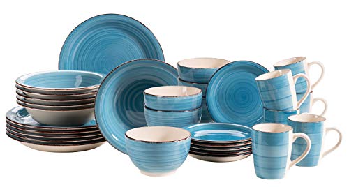 MÄSER 931619 Bel Tempo II 30-teiliges Vintage Geschirr Set für 6 Personen, handbemaltes Keramik Kombiservice in Dunkelblau, Steingut, Blau von MÄSER