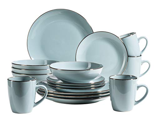 Mäser Kombiservice, Steinzeug METALLIC RIM Blau, 16-teilige, Hellblau von MÄSER