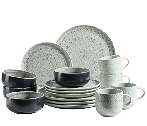 MÄSER 931744 Serie Spicy Market Handbemaltes Geschirr Set für 4 Personen in mediterranem Vintage Design, 16-teiliges Kombiservice aus Keramik, Grün, Steingut von MÄSER