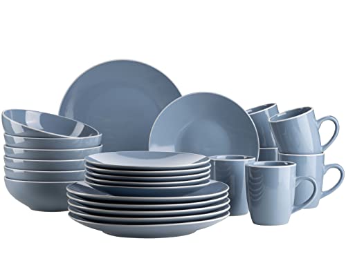 MÄSER 931844 Serie Elissa Modernes Geschirr Set für 6 Personen in Blau mit weißem Rand, 24-teiliges Kombiservice, Steinzeug von MÄSER