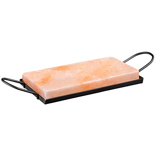 MÄSER 931934 Salzstein zum Grillen mit Halterung, Gourmet Salzplatte zum Garen & Servieren, Rosa Kristall Salz Grillstein Platte für Grill, Backofen, Ofen, Koch BBQ Zubehör, 20 x 10 x 2,5 cm, Schwarz von MÄSER