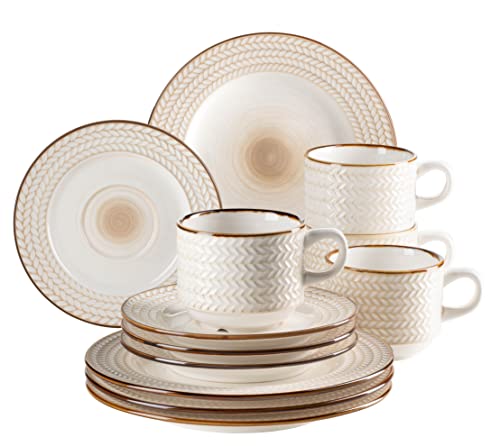 MÄSER 931941 Serie Prospero Premium Kaffeegeschirr Set für 4 Personen in Gastronomie-Qualität, 12-teiliges modernes Kaffeeservice in einzigartigem Vintage Stil, Weiß, Durable Porzellan von MÄSER