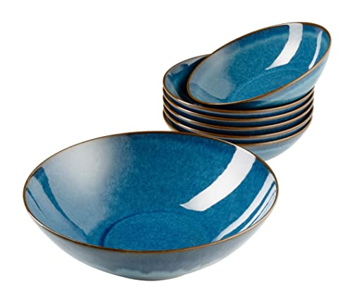 MÄSER 931947 Serie Ossia 7-teiliges Bowl Set aus Keramik, 1 Schüssel groß und 6 Schalen für Salat, Müsli, Suppe oder Pasta, mit Vintage Glasur in Blau, Steinzeug, Königsblau von MÄSER