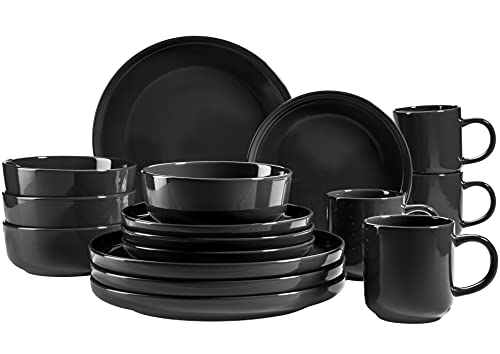 MÄSER 931961 Serie Alenia, Geschirr Set für 4 Personen in modernem skandinavischem Design, 16-teiliges Kombiservice aus Keramik in Schwarz, Steinzeug von MÄSER