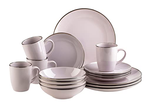 MÄSER Metallic Rim, Modernes Geschirr Set für 4 Personen mit messingfarbenem Rand, 16-teiliges Kombiservice mit randlosen Coupe-Formen, Steinzeug, Lavendel von MÄSER