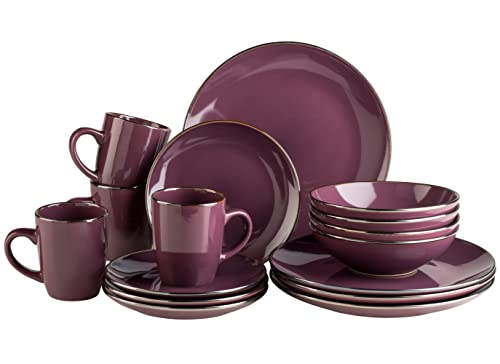 Modernes Geschirr Set für 4 Personen mit messingfarbenem Rand, 16-teiliges Kombiservice mit randlosen Coupe-Formen, Lila Modernes Geschirr Set für 4 Personen mit messingfarbenem Rand, 16-teiliges Kombiservice mit randlosen Coupe-Formen, Lila von MÄSER