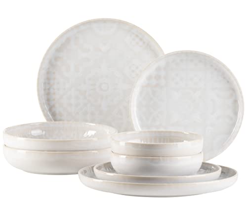 MÄSER 934062 Serie Tiles Modernes Vintage Geschirr Set für 2 Personen in maurischem Design, 8-teiliges Tafelservice mit Tellern und Schalen aus hochwertiger Keramik, Steinzeug, Weiß von MÄSER