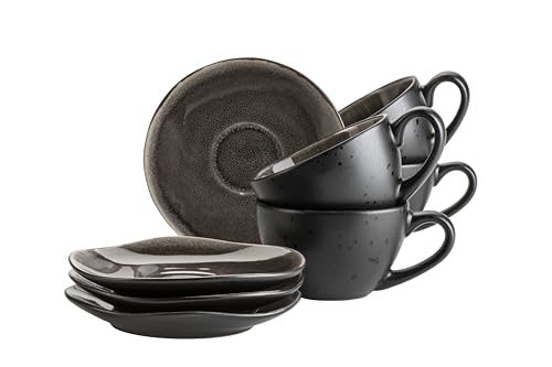 MÄSER 934071 Serie Niara Organic, modernes Kaffeetassenset für 4 Personen in aufregendem Vintage Look, 8-teiliges Kaffeetassen Set mit besonderer Glasurkombination in Schwarz und Braun, Steinzeug von MÄSER