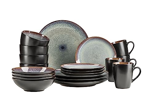MÄSER 934100 Serie Teona, Keramik Geschirr Set für 4 Personen mit grün-brauner Reaktivglasur, 20-teiliges Kombiservice in modern dezenten Coupe-Formen, Steinzeug von MÄSER