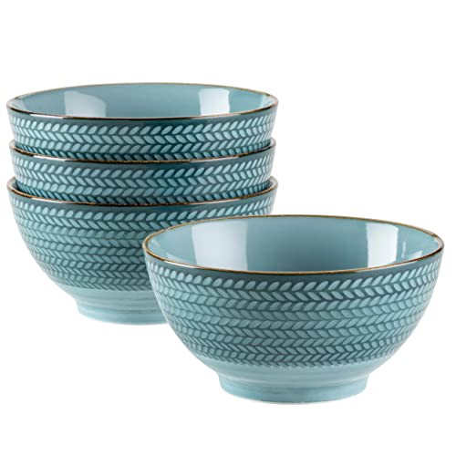 MÄSER 935012 Serie Prospero Müslischalen Set aus 4 handbemalten Schalen in Gastronomie-Qualität, ideal auch als Suppenschüsseln, moderner Vintage Stil, Durable Porzellan, Blau von MÄSER