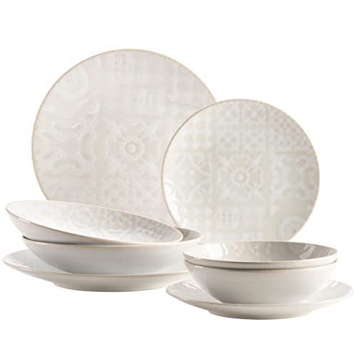 MÄSER 935079 Serie Tiles Modernes Vintage Geschirr Set für 2 Personen in maurischem Design, 8-teiliges Tafelservice mit Tellern und Schalen aus hochwertiger Keramik, Steinzeug, Weiß von MÄSER