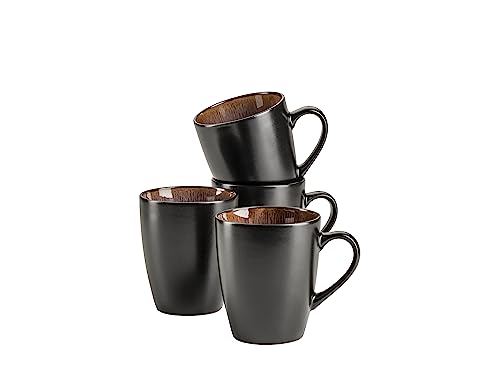 MÄSER 935133 Serie Teona, 4er Kaffeebecher Set mit grün-brauner Reaktivglasur, 4 große Kaffeetassen aus Keramik in modern dezenter Coupe-Form, Steinzeug von MÄSER