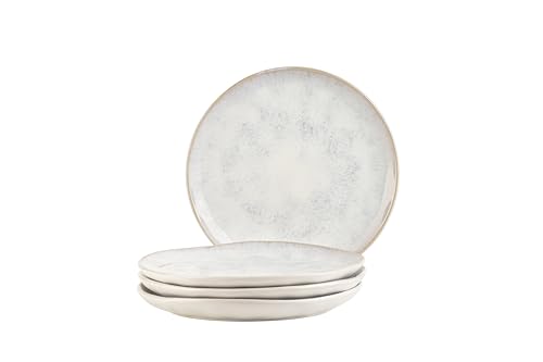MÄSER Frozen, Modernes Dessertteller 4er-Set mit gesprenkelter Glasur und organischen Formen, 4 kleine Teller aus Keramik im aufregendem Vintage Look, Steinzeug, Weiß von MÄSER