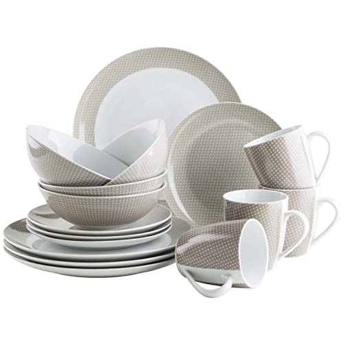 MÄSER Kitchen Time II, Geschirr-Set für 4 Personen, 16-tlg Kombiservice in Pastellfarben mit dezentem Muster, Porzellan, Beige von MÄSER