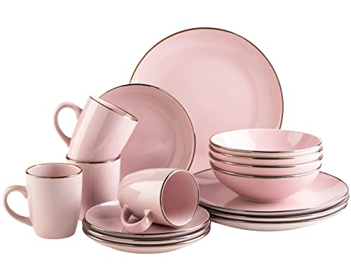 MÄSER Kombiservice, Steinzeug METALLIC RIM Rosa, 16-teilig von MÄSER