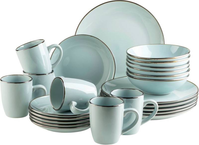 MÄSER Kombiservice Geschirr-Set, Service Metallic Rim (24-tlg), 6 Personen, Steinzeug, messingfarben schimernden Umrandung, 24 Teile, für 6 Personen von MÄSER