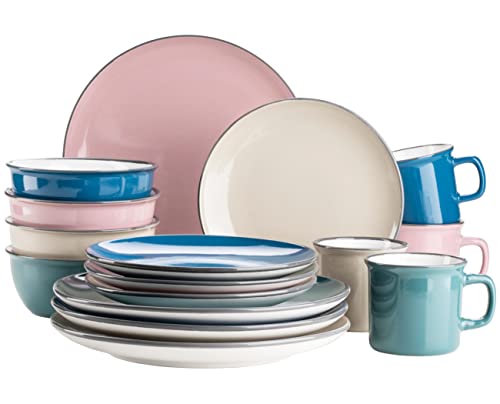 MÄSER Maila, Buntes Vintage-Geschirr-Set aus Keramik für 4 Personen, modernes Geschirrset im Retro-Look, Steinzeug, Petrol/Altrosa/Beige/Dunkelblau MÄSER Maila, Buntes Vintage-Geschirr-Set aus Keramik für 4 Personen, modernes Geschirrset im Retro-Look, Steinzeug, Petrol/Altrosa/Beige/Dunkelblau von MÄSER