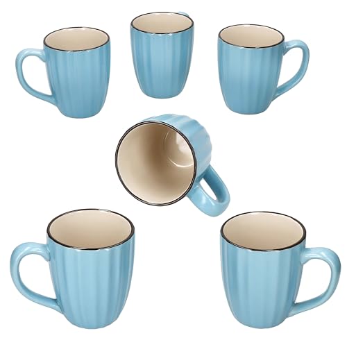 MÄSER OSITA Hellblau 6er Set Kaffeebecher I 300 ml I blau & cremefarbene Steingut-Becher mit Henkel für 6 Personen I Tassen für Heißgetränke wie Tee, Kakao & Co von MÄSER