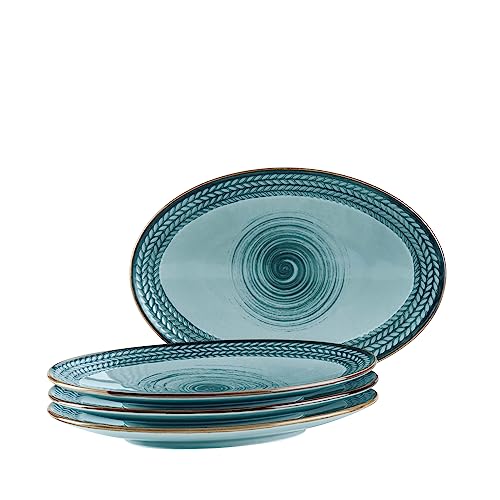 MÄSER Prospero, Platten Set aus 4 handbemalten Platten in Gastronomie-Qualität, ideal auch als Vorspeisenteller, moderner Vintage Stil, blau von MÄSER