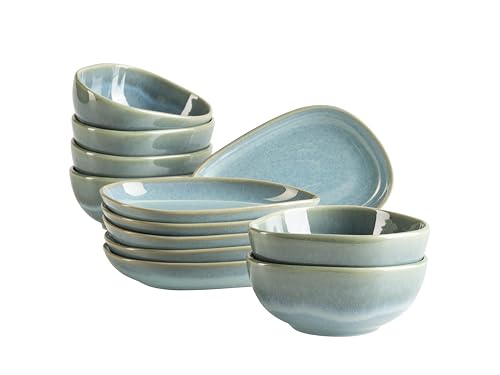 MÄSER Serie Cordelia, 12-teiliges Snacking Set aus hochwertigem Steinzeug, unregelmäßige Geschirr Formen; Steinzeug, Grün von MÄSER
