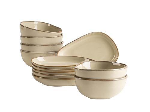 MÄSER Serie Cordelia, 12-teiliges Snacking Set aus hochwertigem Steinzeug, unregelmäßige Geschirr Formen; Steinzeug, Sand von MÄSER