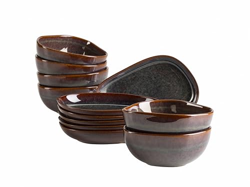 MÄSER Serie Cordelia, 12-teiliges Snacking Set aus hochwertigem Steinzeug, unregelmäßige Geschirr Formen; Steinzeug, Tropical von MÄSER