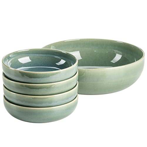 MÄSER Serie Elina Uno, Modernes 5-teiliges Bowl Set aus Keramik mit unregelmäßiger Effektglasur, 1 Schüssel groß und 6 Schalen für Salat, Müsli, oder Suppe, Steinzeug, Beach von MÄSER