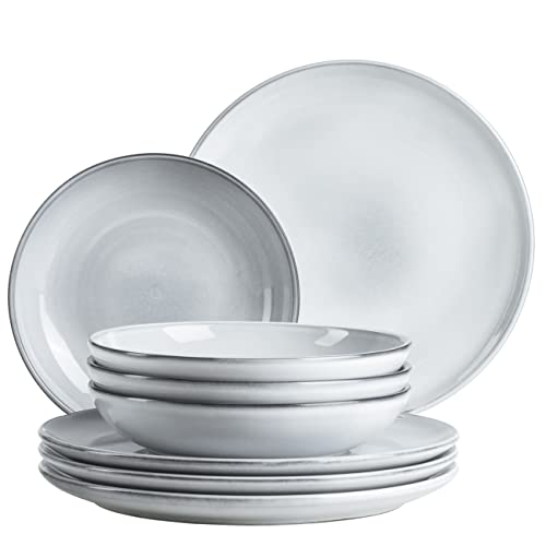 MÄSER Serie Livio, Teller Set für 4 Personen mit Speisetellern und Suppentellern in moderner nordischer Form, 8-teiliges Tafelservice, Steinzeug, Eisblau von MÄSER