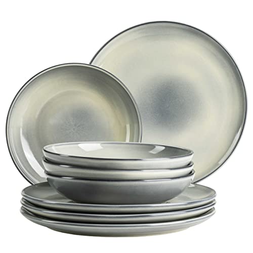 MÄSER Serie Livio, Teller Set für 4 Personen mit Speisetellern und Suppentellern in moderner nordischer Form, 8-teiliges Tafelservice, Steinzeug, Grün von MÄSER