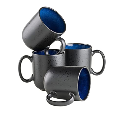 MÄSER Serie Niara, Modernes Kaffeebecher 4er Set mit aufregender Vintage Glasur, große Kaffeetassen aus Keramik, Steinzeug, Blau/Schwarz von MÄSER