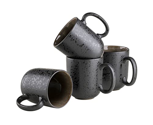 MÄSER Serie Niara, Modernes Kaffeebecher 4er Set mit aufregender Vintage Glasur, große Kaffeetassen aus Keramik, Steinzeug, Grau/Schwarz von MÄSER