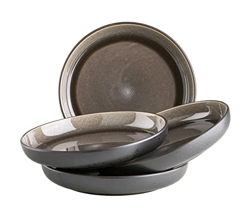 MÄSER Serie Niara, Modernes Suppenteller Set für 4 Personen in aufregendem Vintage Look, große tiefe Teller für Pasta und Suppen aus Keramik, Steinzeug, Grau/Schwarz von MÄSER