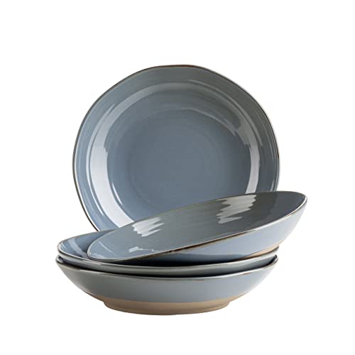 MÄSER Serie Nottingham, 4er Suppenteller Set mit filigranem Linienspiel und edler Glasur, große tiefe Teller für Pasta und Suppen aus Keramik in modernem Vintage Look, Steinzeug, Grau-Blau von MÄSER