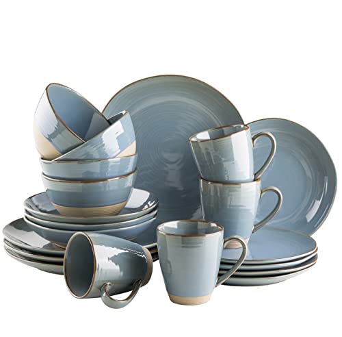 MÄSER Serie Nottingham, Vintage Geschirr-Set für 4 Personen, 20-teiliges Kombiservice mit unregelmäßig runden Formen im Retro Look, Steinzeug, Blau-Grau von MÄSER