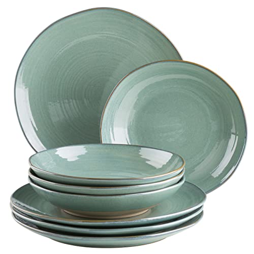 MÄSER Serie Nottingham, Vintage Teller-Set für 4 Personen, 8-teiliges Tafelservice mit Speiseteller und Suppenteller im unregelmäßig runden Retro Look, Steinzeug, Türkis-Grün MÄSER Serie Nottingham, Vintage Teller-Set für 4 Personen, 8-teiliges Tafelservice mit Speiseteller und Suppenteller im unregelmäßig runden Retro Look, Steinzeug, Türkis-Grün von MÄSER